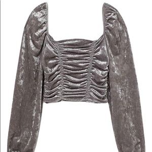 H&M Silver Velvet Long-Sleeve Ruched Top